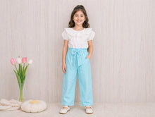 Girls “Happy” Top & Pants Set – White Top with Orange, Yellow & Blue Pants | Lycra Jersey Kids Outfit