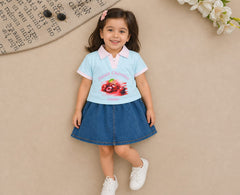 Girls Sweet Cherries Top with Denim Skirt – Lycra Jersey Kids Outfit Set
