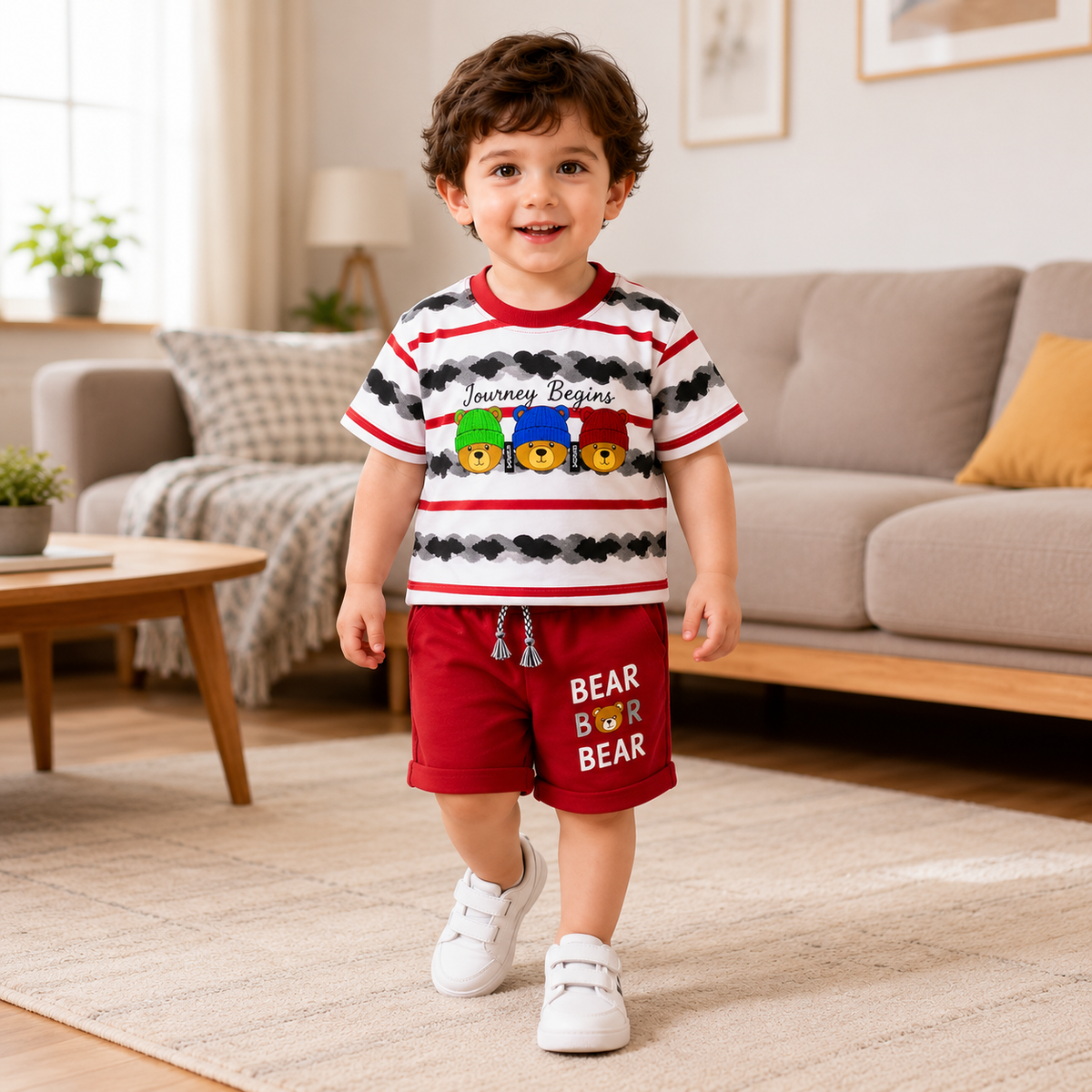 Baby Boys Journey Begins Bear Summer Co-Ord Set | 2 Piece Cotton Outfit