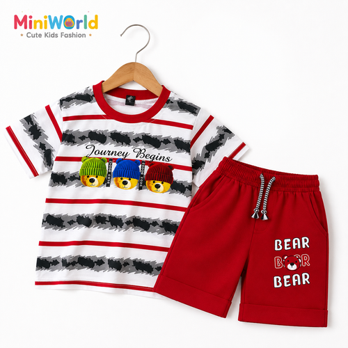 Baby Boys Journey Begins Bear Summer Co-Ord Set | 2 Piece Cotton Outfit