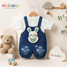 Baba Baby Bunny Denim Dungaree Set with Printed T-Shirt | 2 Piece Outfit