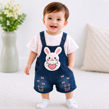 Baba Baby Bunny Denim Dungaree Set with Printed T-Shirt | 2 Piece Outfit