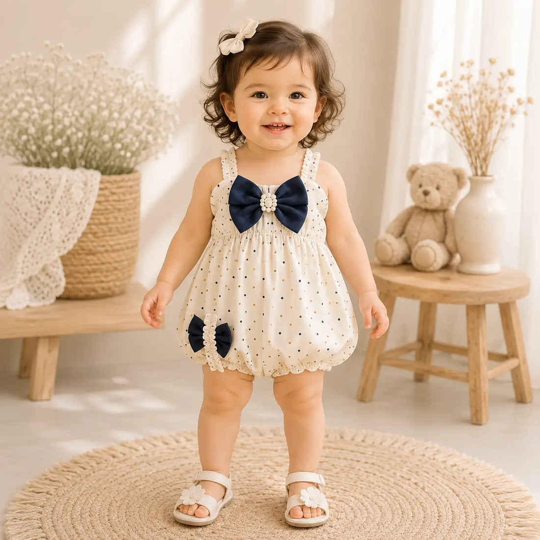 Baby Girls Polka Dot Top with Cloth Nappy & Headband Set
