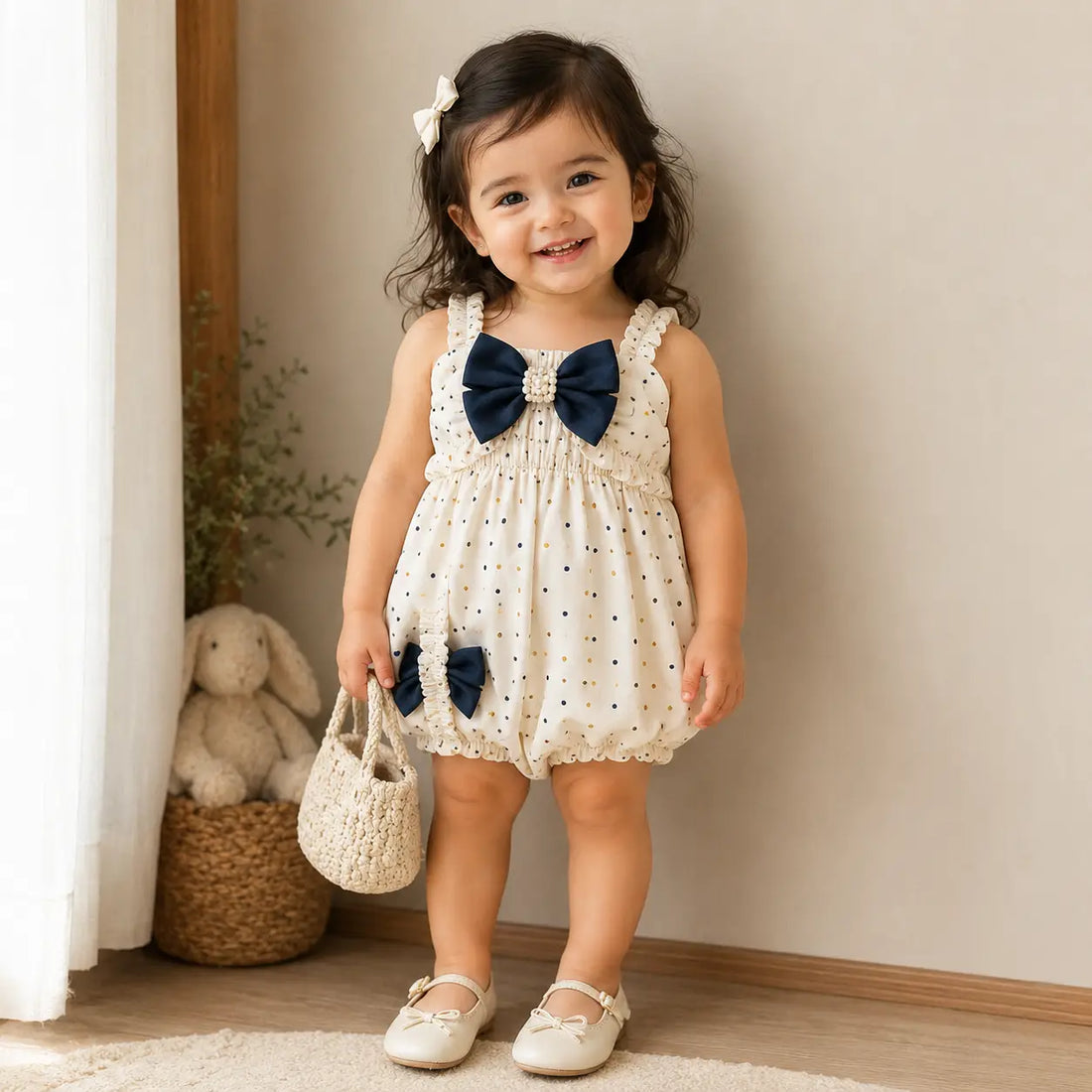 Baby Girls Polka Dot Top with Cloth Nappy & Headband Set