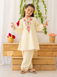 Girls Embroidered 2 Piece Eastern Suit (6–8 Years) | Cotton Kurti & Trouser Set