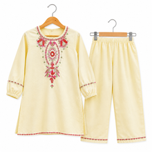 Girls Embroidered 2 Piece Eastern Suit (6–8 Years) | Cotton Kurti & Trouser Set