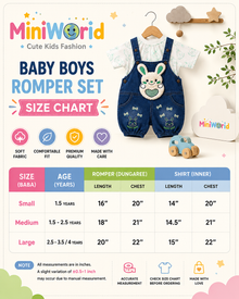 Baba Baby Bunny Denim Dungaree Set with Printed T-Shirt | 2 Piece Outfit